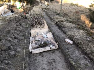 cardboard and sticks for raised bed